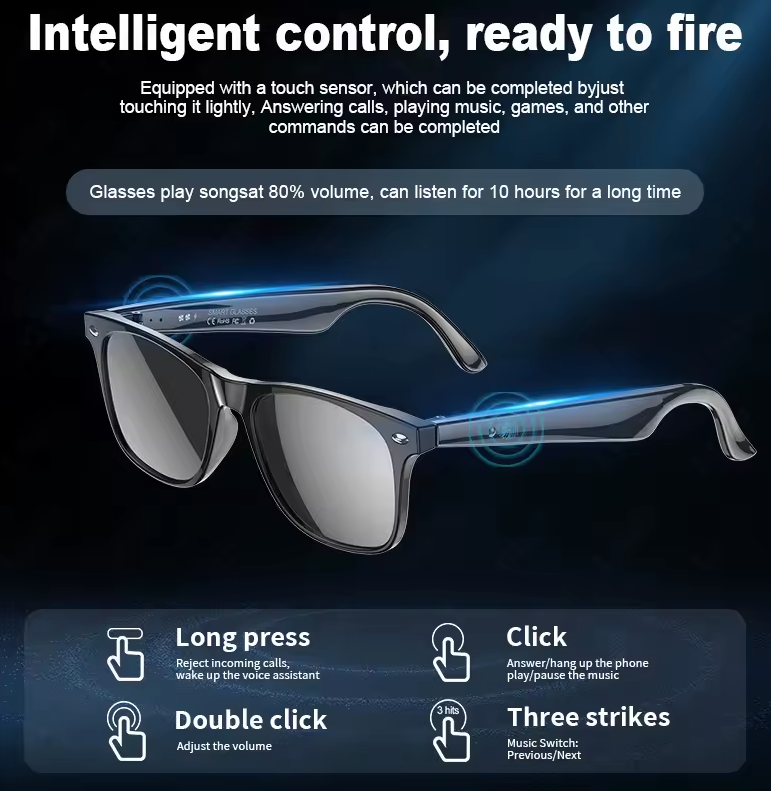 Gafas inteligentes con traducción AI, llamada Bluetooth, cancelación de ruido, reproducción de música, llamada BT y traducción inteligentes.