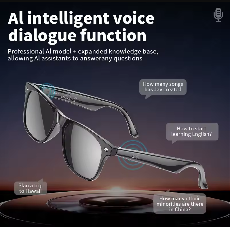 Gafas inteligentes con traducción AI, llamada Bluetooth, cancelación de ruido, reproducción de música, llamada BT y traducción inteligentes.