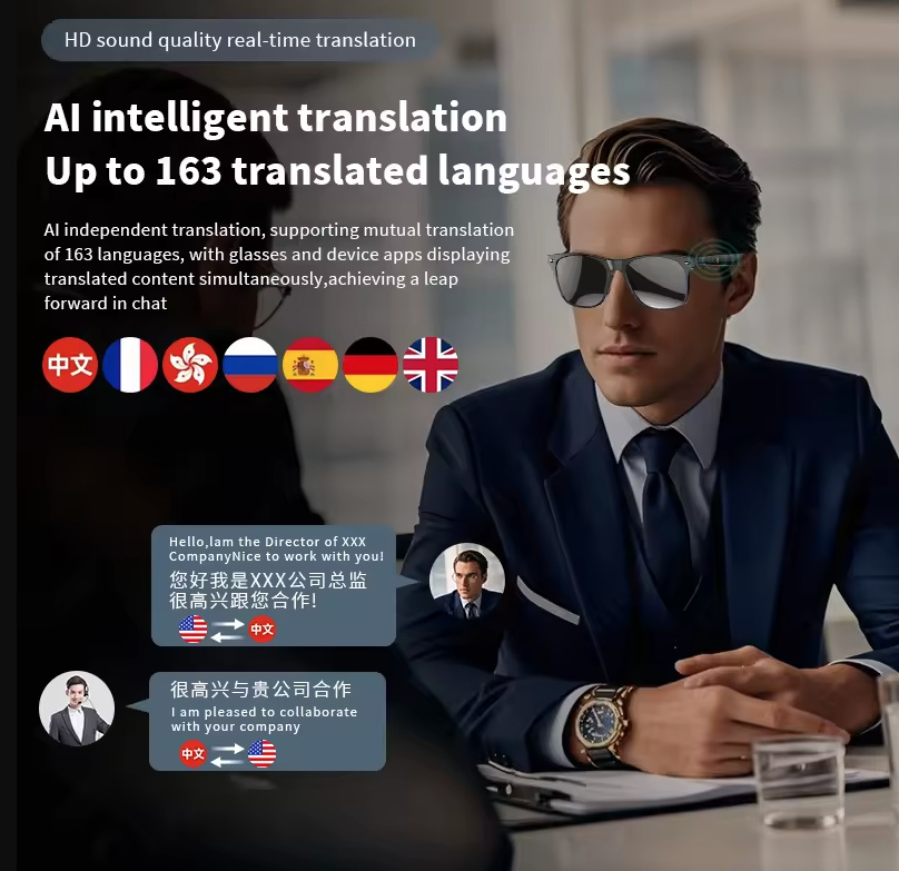 Gafas inteligentes con traducción AI, llamada Bluetooth, cancelación de ruido, reproducción de música, llamada BT y traducción inteligentes.