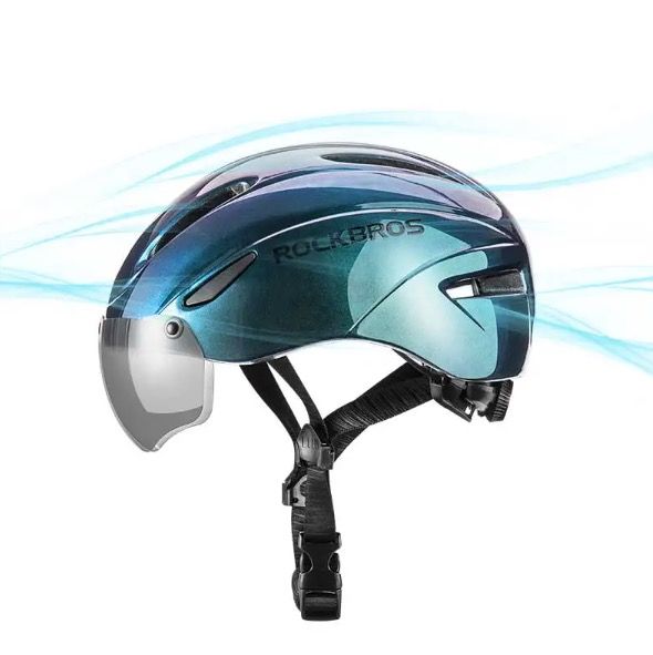 Casco de bicicleta ROCKBROS, diseño ultraligero con luz LED integrada, gafas magnéticas, cómodo y seguro.