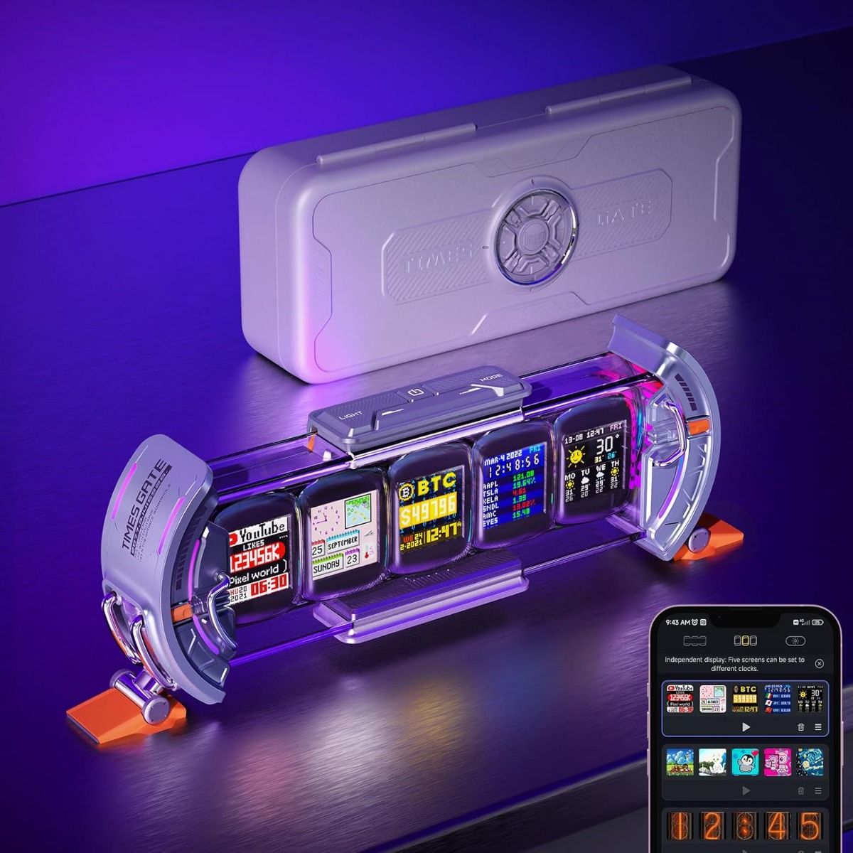 Divoom Times Gate: Reloj Despertador Digital Ciberpunk para Gaming, Oficina, Panel Bitcoin, Pixel Art, LED RGB