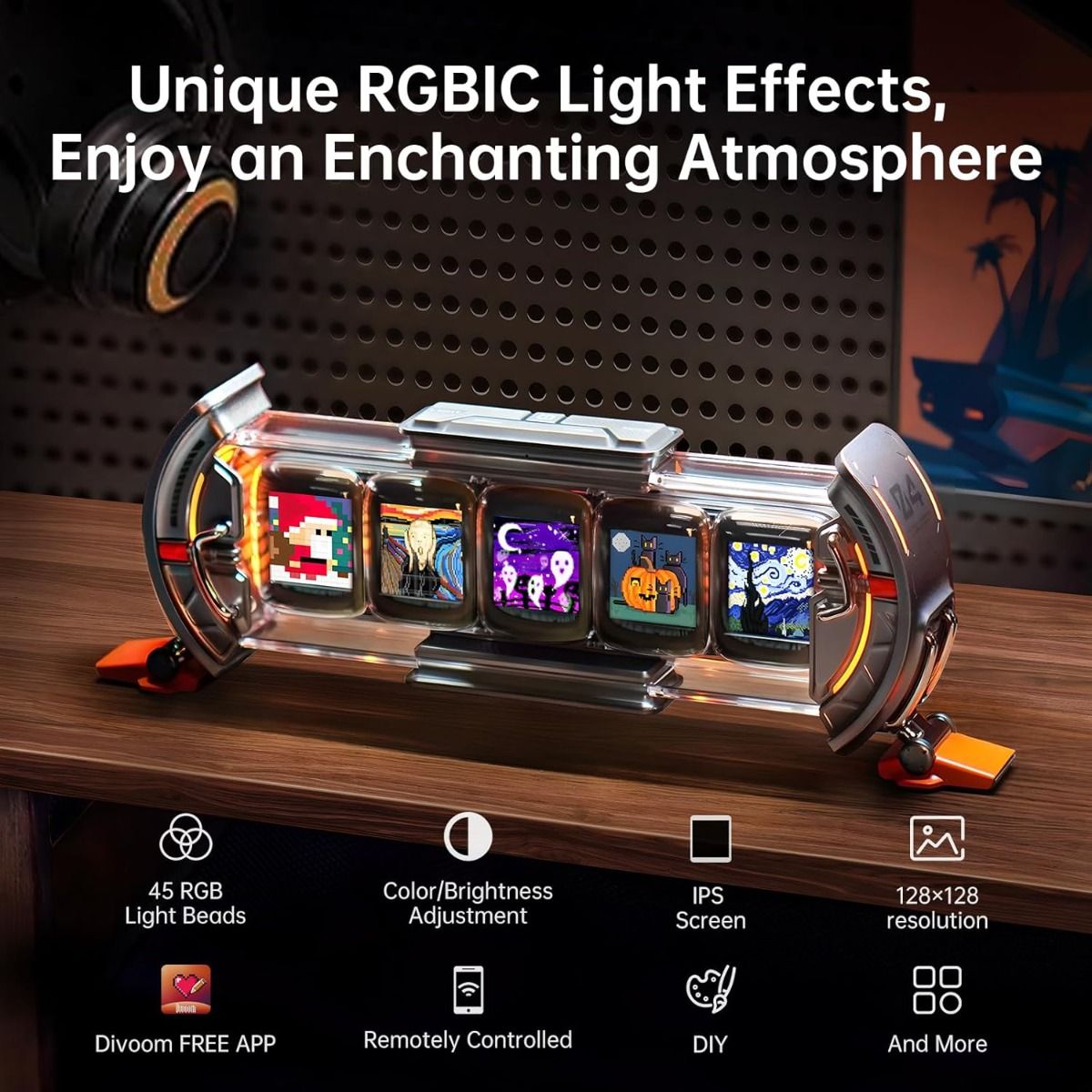 Divoom Times Gate: Reloj Despertador Digital Ciberpunk para Gaming, Oficina, Panel Bitcoin, Pixel Art, LED RGB