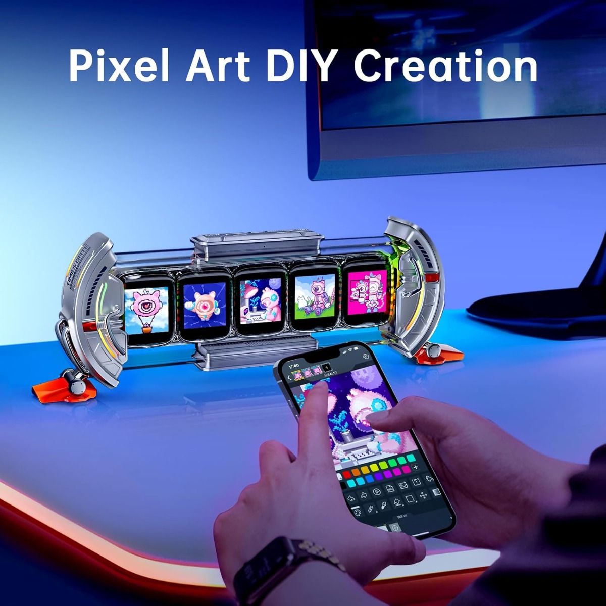 Divoom Times Gate: Reloj Despertador Digital Ciberpunk para Gaming, Oficina, Panel Bitcoin, Pixel Art, LED RGB