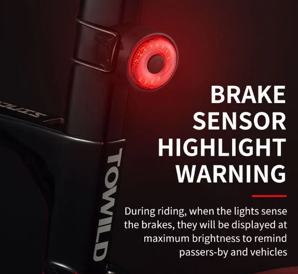 Luz trasera inteligente para bicicleta TOWILD TL03 con sensor de freno automático y modos de flash versátiles