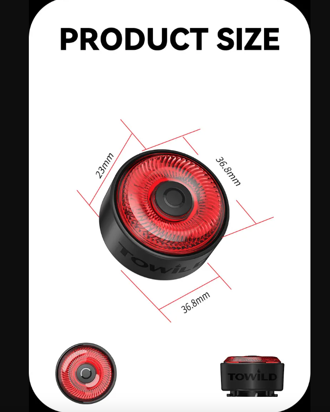 Luz trasera inteligente para bicicleta TOWILD TL03 con sensor de freno automático y modos de flash versátiles