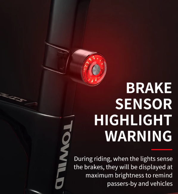 Luz trasera TOWILD TL05 con sensor de freno automático luz de bicicleta impermeable IPX6 carga USB LED 100 horas
