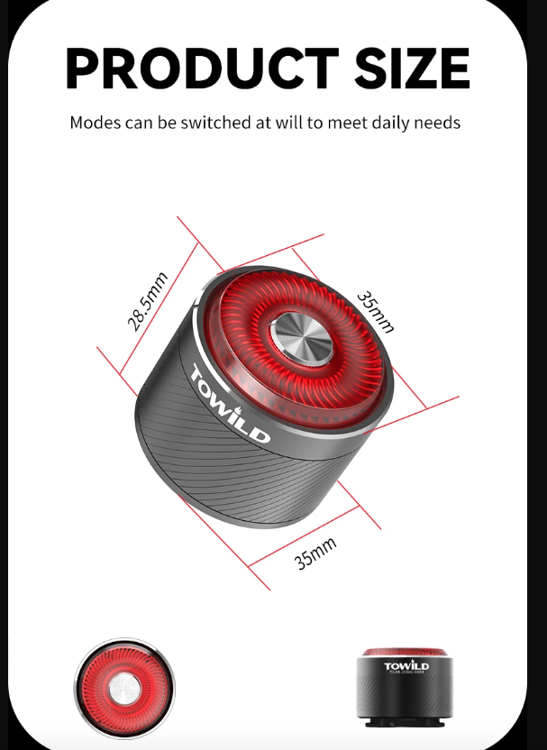 Luz trasera TOWILD TL05 con sensor de freno automático luz de bicicleta impermeable IPX6 carga USB LED 100 horas