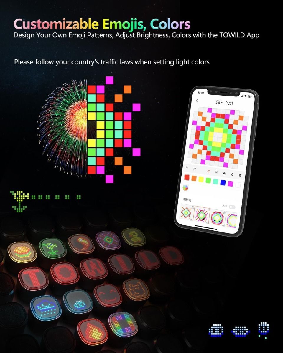 TOWILD TL08 Luz Trasera Bicicleta Inteligente con Patrones Personalizados y GIFs, USB-C Recargable, Sensor Freno, IPX6