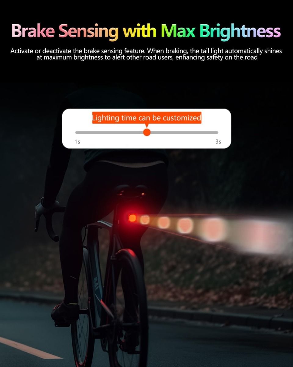 TOWILD TL08 Luz Trasera Bicicleta Inteligente con Patrones Personalizados y GIFs, USB-C Recargable, Sensor Freno, IPX6