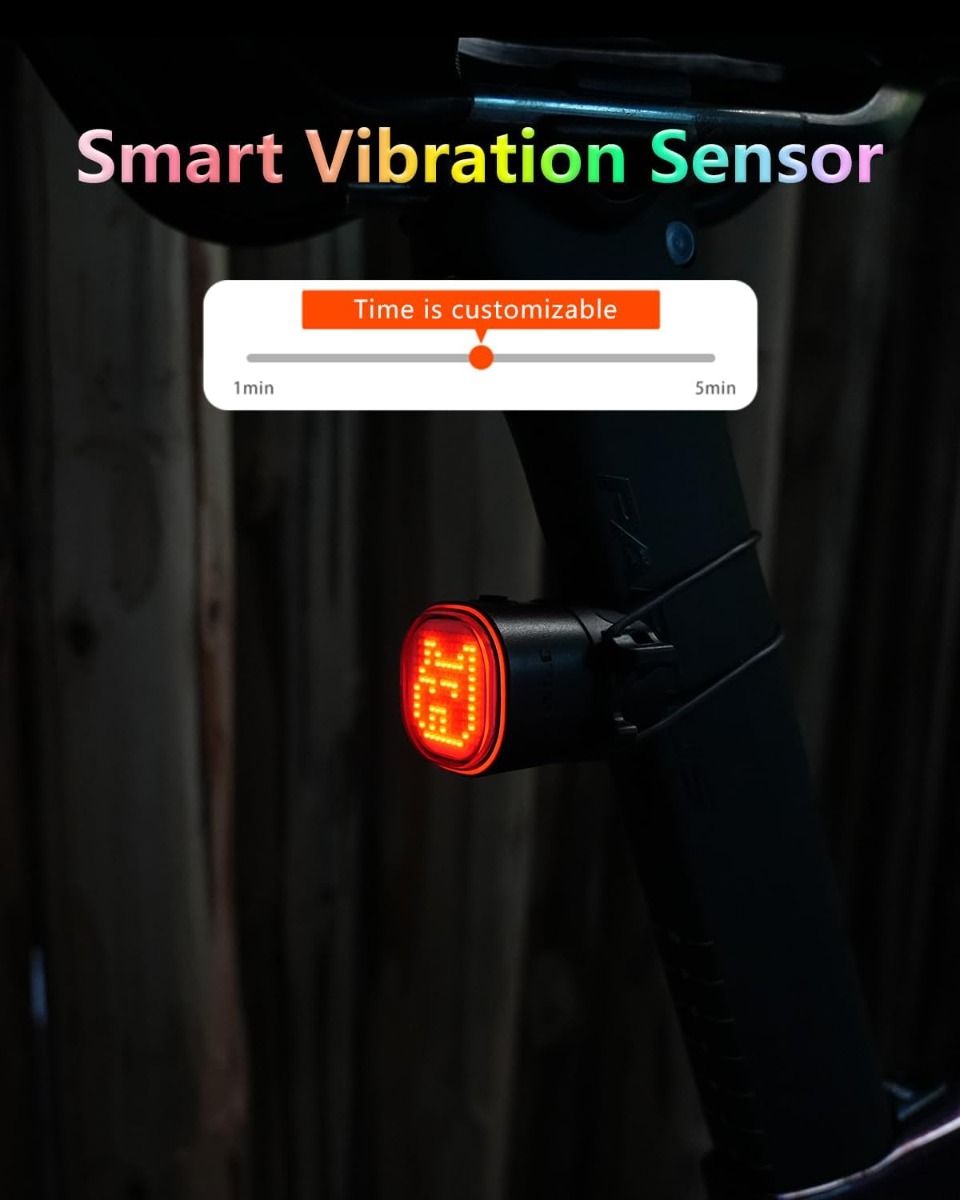 TOWILD TL08 Luz Trasera Bicicleta Inteligente con Patrones Personalizados y GIFs, USB-C Recargable, Sensor Freno, IPX6