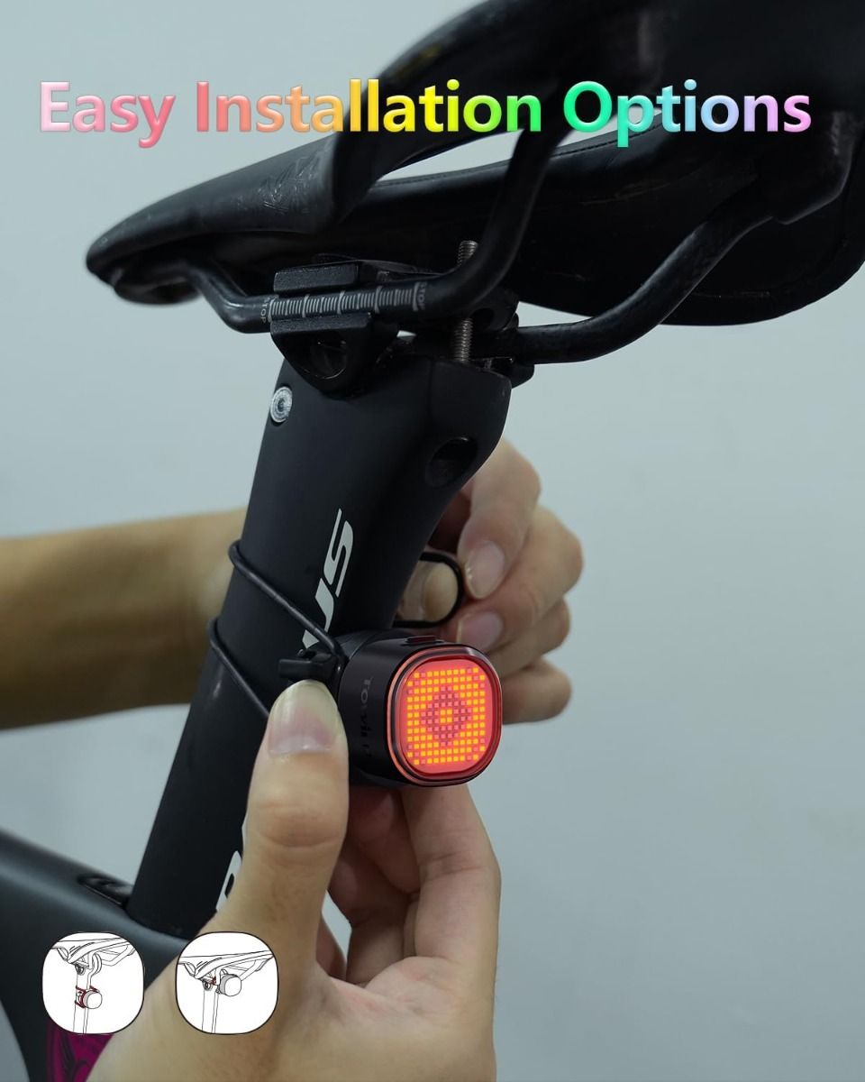 TOWILD TL08 Luz Trasera Bicicleta Inteligente con Patrones Personalizados y GIFs, USB-C Recargable, Sensor Freno, IPX6