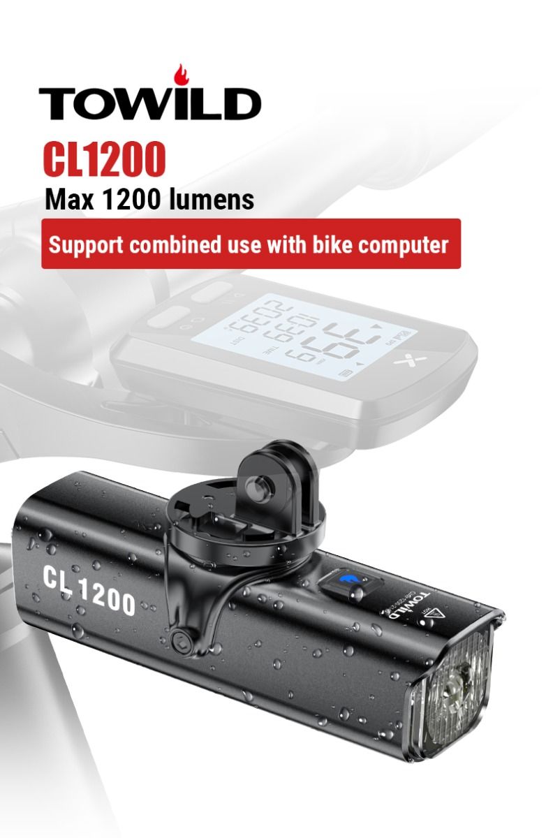 TOWILD CL1200 luz de bicicleta LED 1200LM USB recargable ciclismo nocturno lámpara delantera impermeable