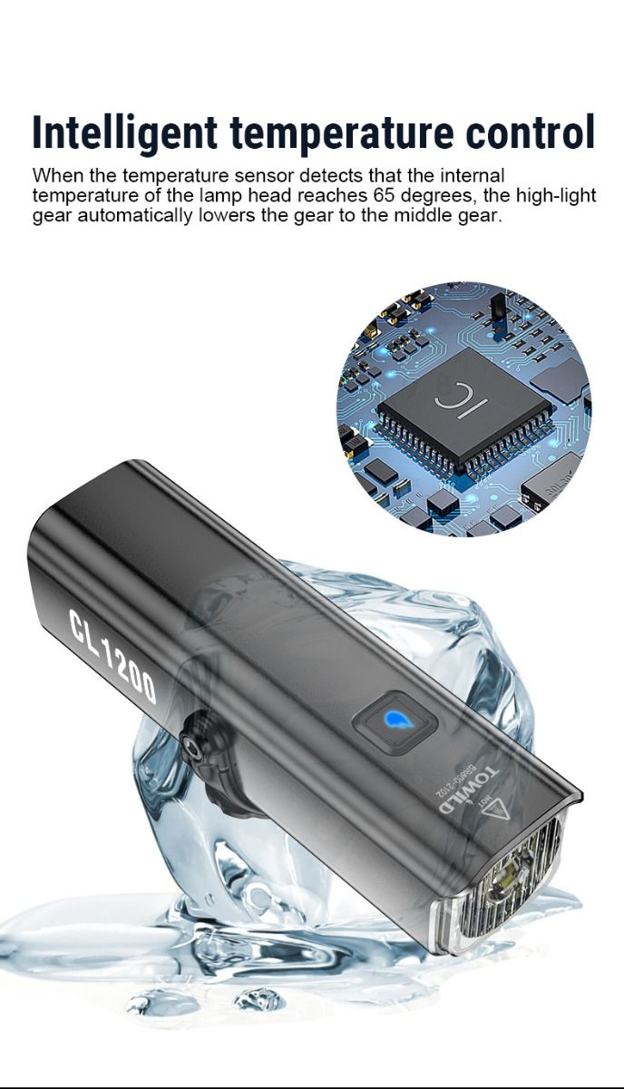 TOWILD CL1200 luz de bicicleta LED 1200LM USB recargable ciclismo nocturno lámpara delantera impermeable