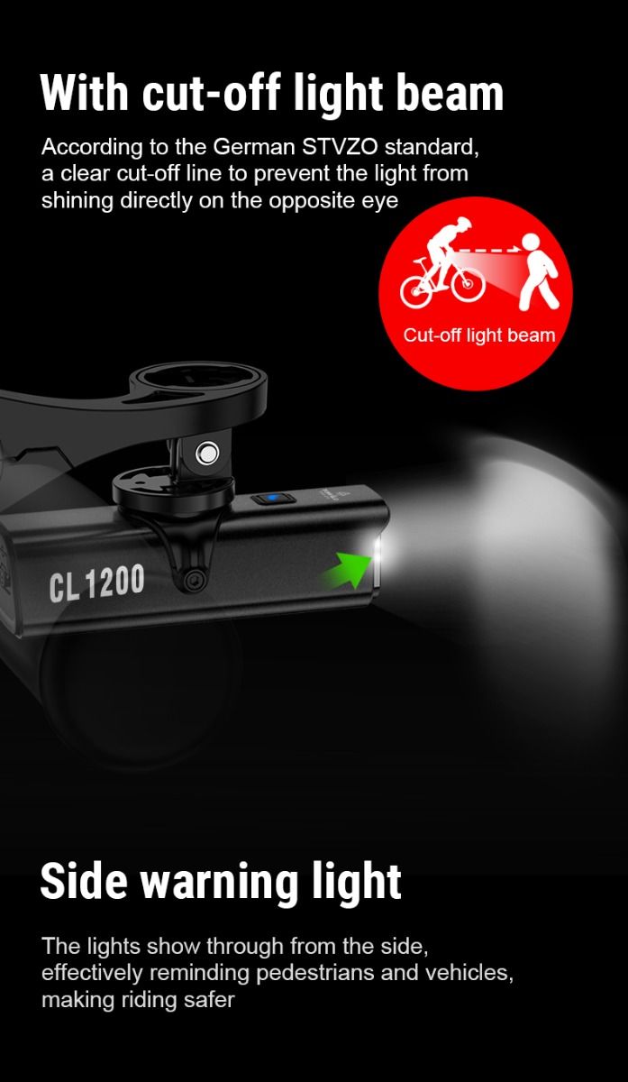 TOWILD CL1200 luz de bicicleta LED 1200LM USB recargable ciclismo nocturno lámpara delantera impermeable