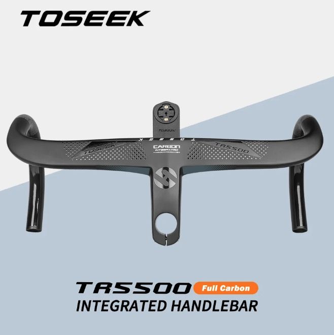 TOSEEK TR5500 Manillar de bicicleta de carretera ligero, potencia de fibra de carbono completa, diseño aerodinámico, acabado negro mate
