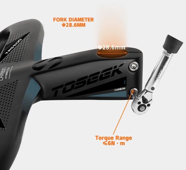 TOSEEK TR5500 Manillar de bicicleta de carretera ligero, potencia de fibra de carbono completa, diseño aerodinámico, acabado negro mate