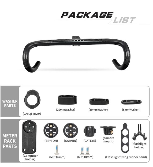 TOSEEK TR5500 Manillar de bicicleta de carretera ligero, potencia de fibra de carbono completa, diseño aerodinámico, acabado negro mate