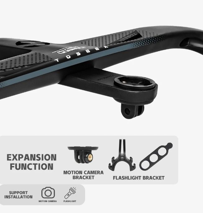 TOSEEK TR5500 Manillar de bicicleta de carretera ligero, potencia de fibra de carbono completa, diseño aerodinámico, acabado negro mate