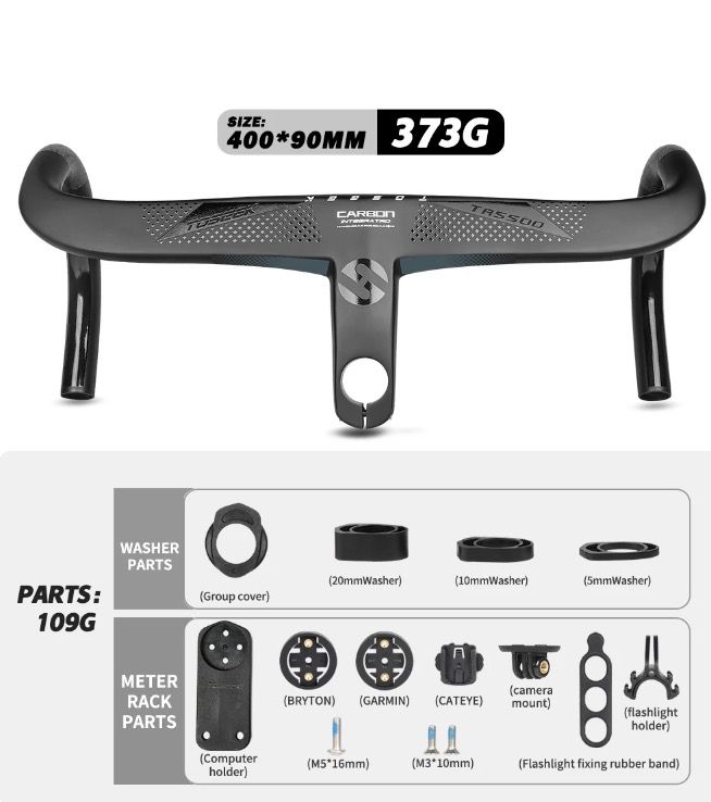 TOSEEK TR5500 Manillar de bicicleta de carretera ligero, potencia de fibra de carbono completa, diseño aerodinámico, acabado negro mate