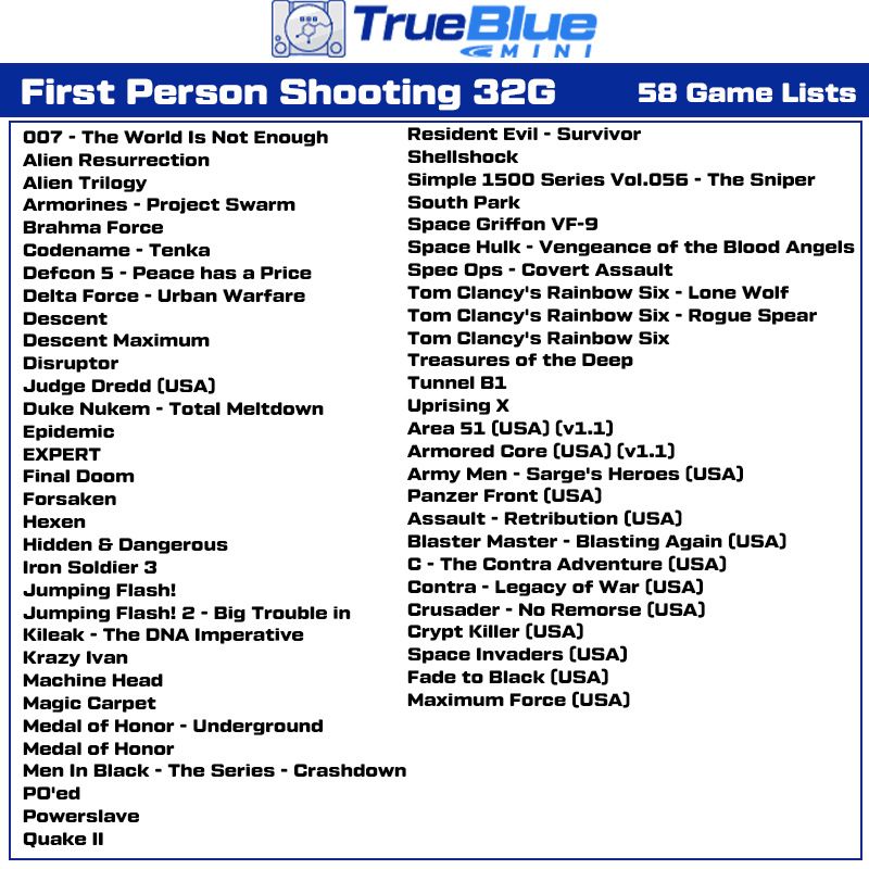 True Blue Mini Crackhead Pack 32GB o 64GB USB para PS ONE MINI Plug and Play Nostalgia de Juegos Clásicos