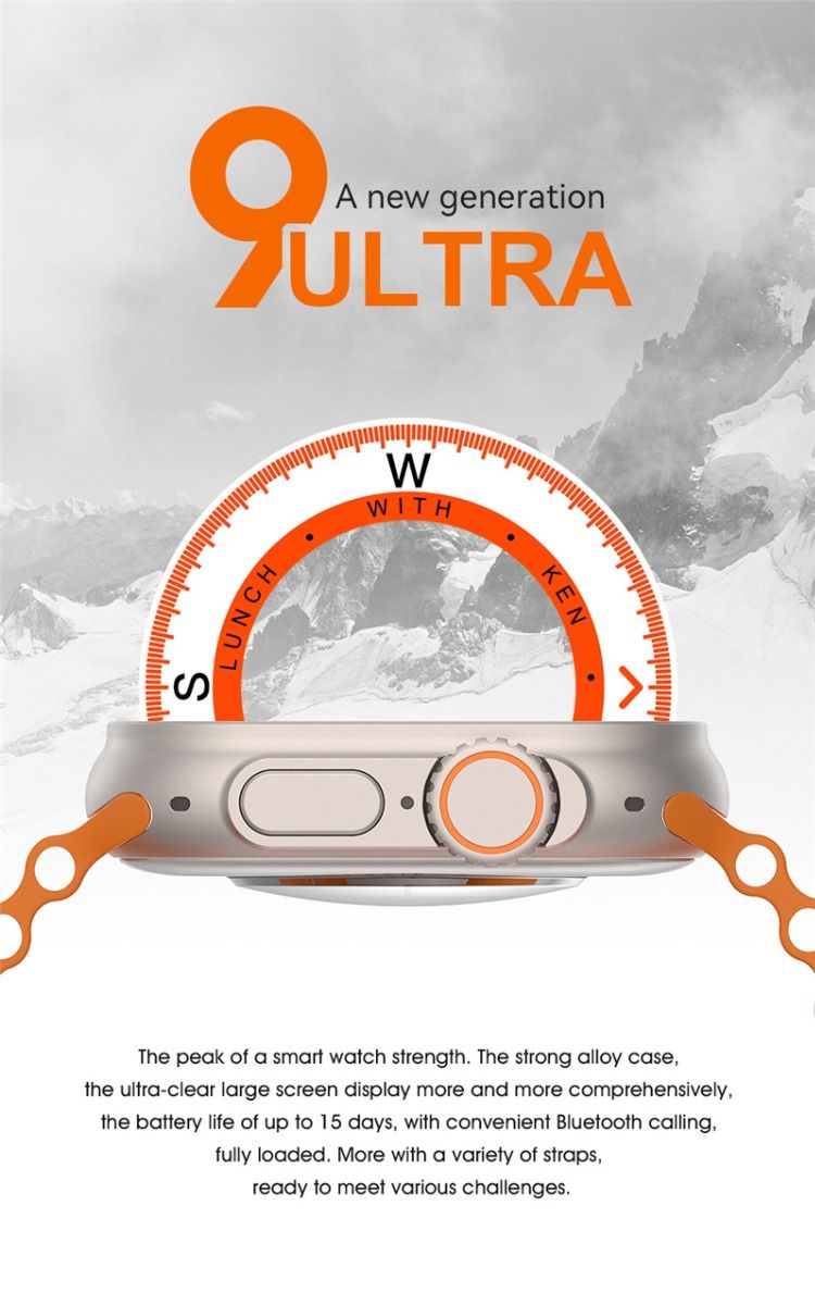 49mm Reloj Inteligente Ultra 9 Llamada Bluetooth NFC Brújula Seguimiento de Ruta GPS IP68 Smartwatch