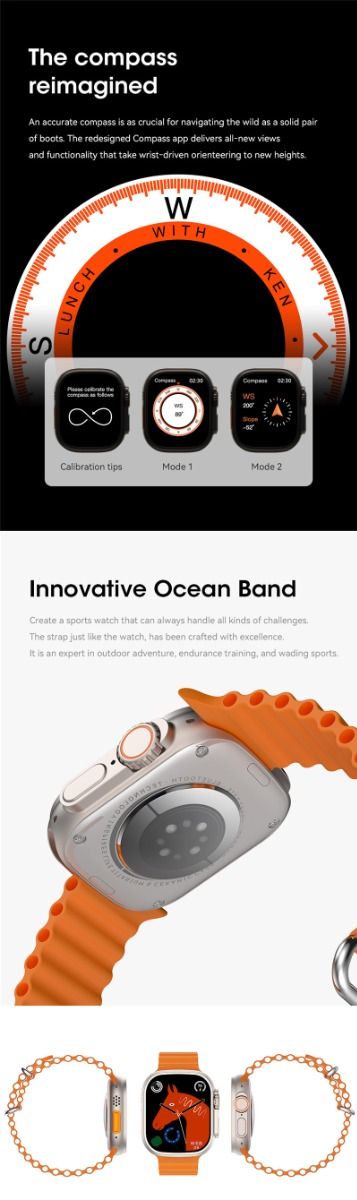 49mm Reloj Inteligente Ultra 9 Llamada Bluetooth NFC Brújula Seguimiento de Ruta GPS IP68 Smartwatch