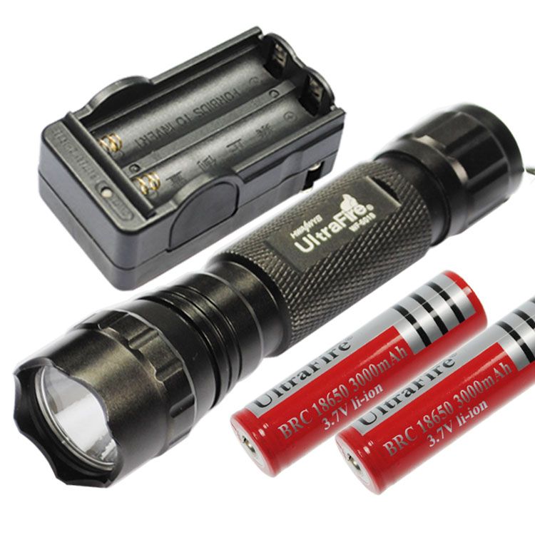 Linterna LED UltraFire 501B multicolor de 1300 lúmenes, 5 modos, recargable, luz táctica para exteriores, equipo de camping.