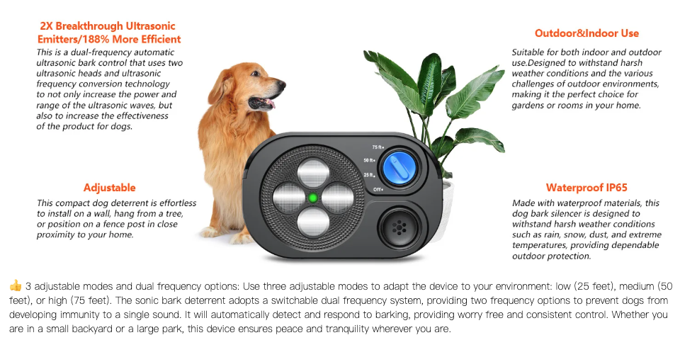 Dispositivo Ultrasónico Antiladridos para Perros Automático - Disuasor Control de Ruido Eficiente