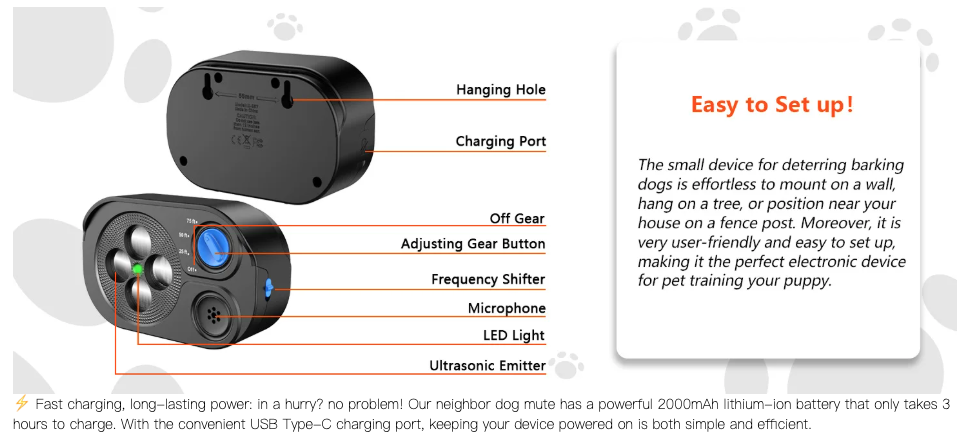 Dispositivo Ultrasónico Antiladridos para Perros Automático - Disuasor Control de Ruido Eficiente