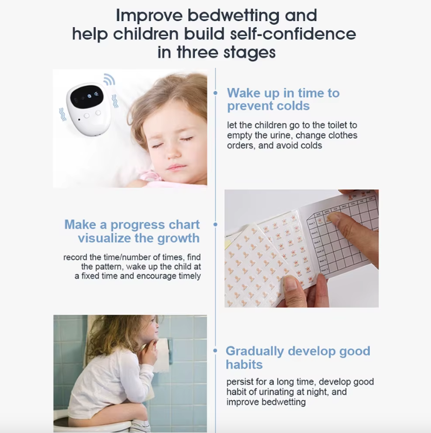 Alarma de incontinencia nocturna inalámbrica para niños y niñas, recargable por USB, con 3 modos de alerta, ayuda cómoda para dormir