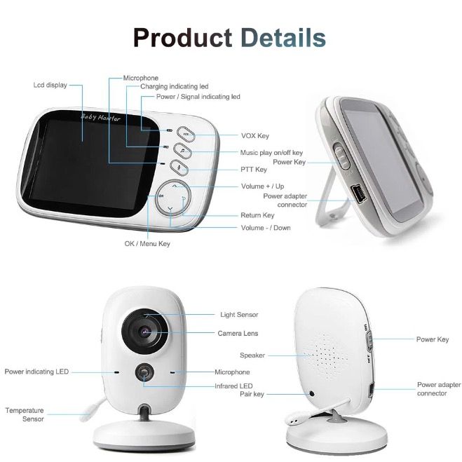 VB603 Monitor de bebé con video con audio bidireccional y visión nocturna, herramienta confiable para padres para la seguridad del infante.