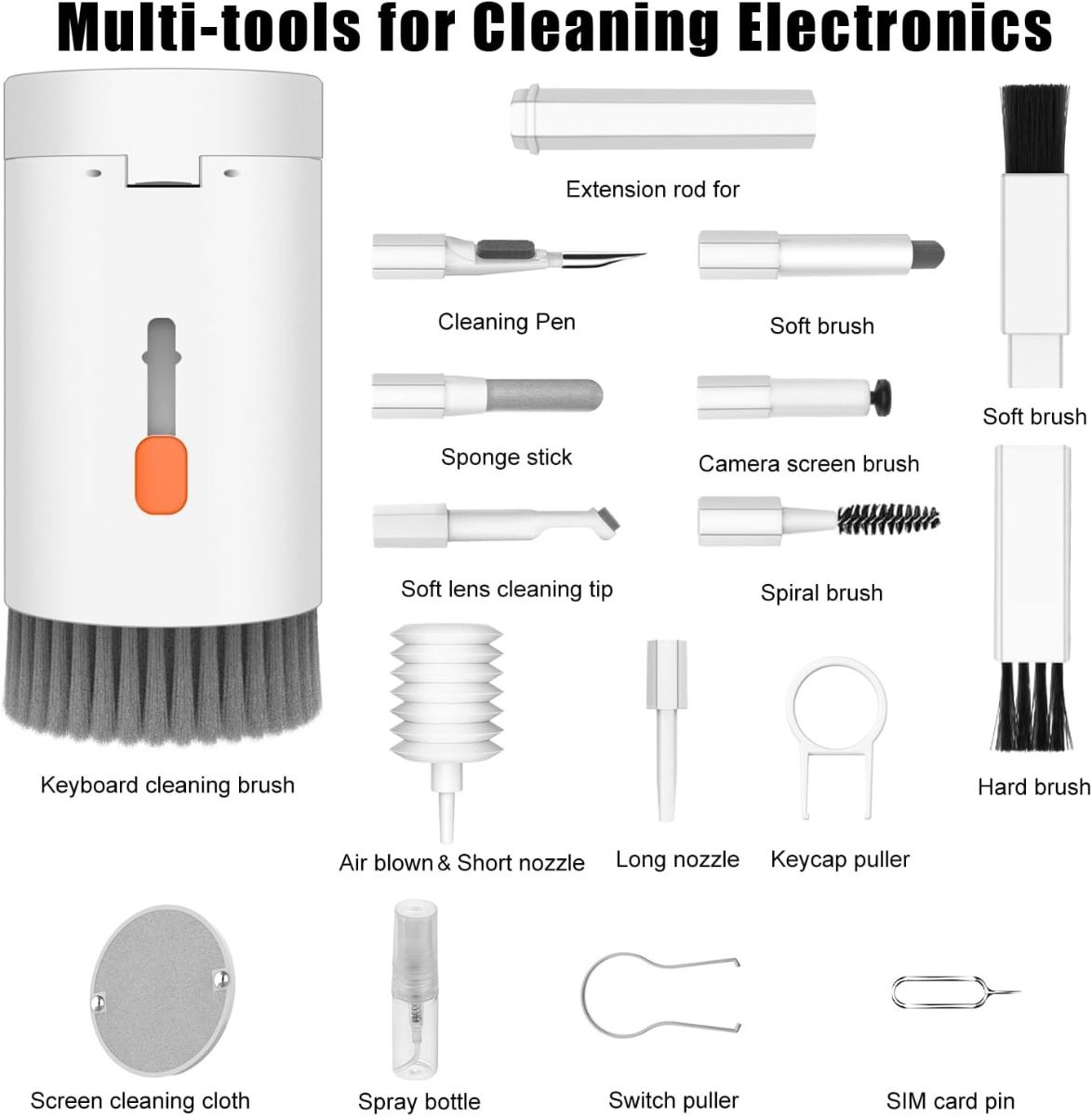 20 en 1 Kit Limpiador Multifuncional para Dispositivos Electrónicos, Cepillo Limpiador para Teclados, Kit Limpiador para Auriculares AirPods, Multiherramienta para Limpiar Portátiles, Audífonos, Cámaras, Teléfonos Móviles