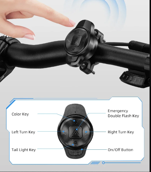 Luz trasera versátil para bicicleta con sensor de freno inteligente, control remoto inalámbrico, destellos coloridos y luz recargable