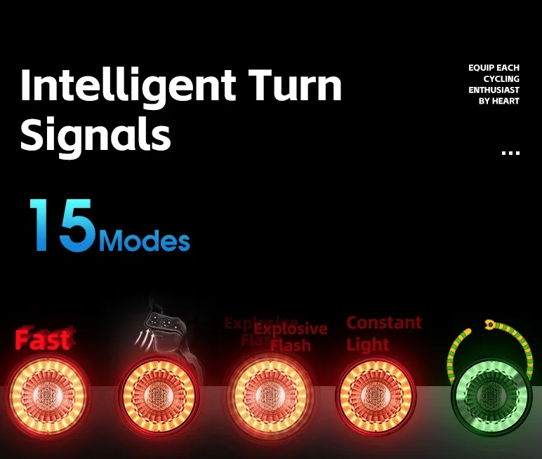 Luz trasera versátil para bicicleta con sensor de freno inteligente, control remoto inalámbrico, destellos coloridos y luz recargable