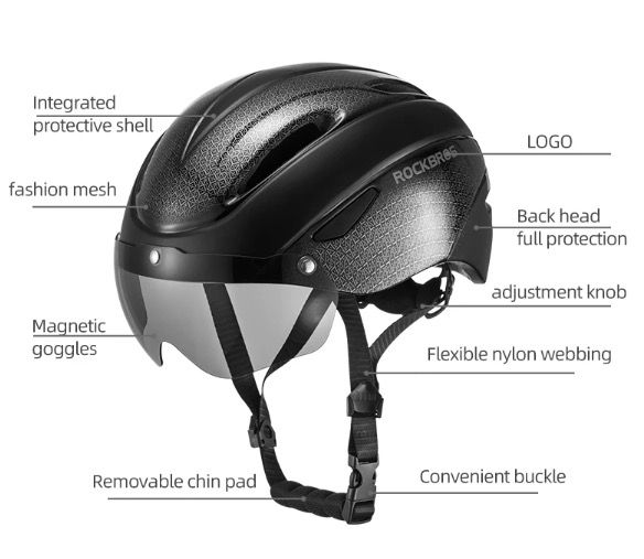 Casco de bicicleta ROCKBROS, diseño ultraligero con luz LED integrada, gafas magnéticas, cómodo y seguro.