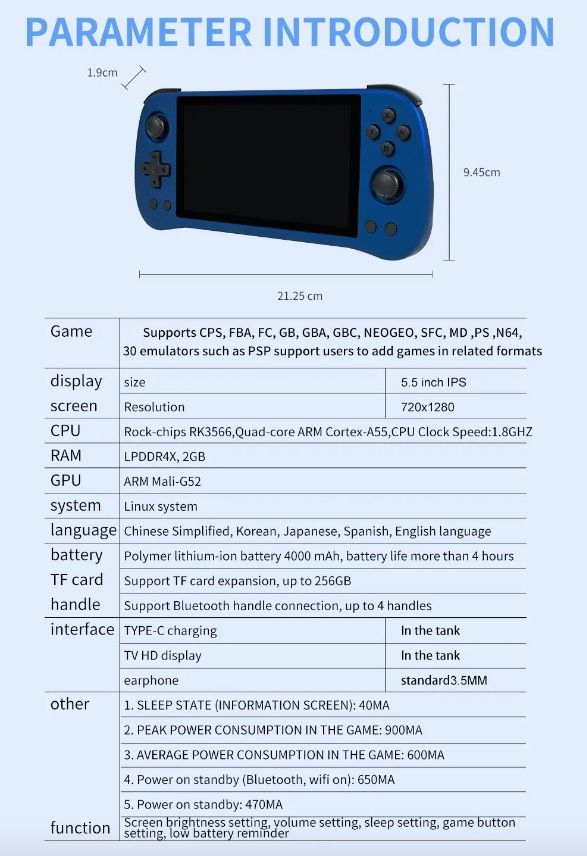 POWKIDDY X55 consola de juegos portátil pantalla IPS de 5,5" resolución 1280x720 gaming sobre la marcha