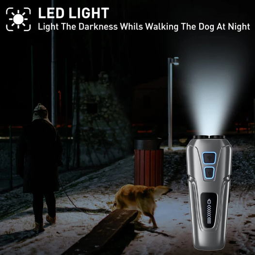 Repelente Ultrasónico de Perros Dispositivo Antiladridos con Linterna LED para Entrenamiento Humanitario Portátil