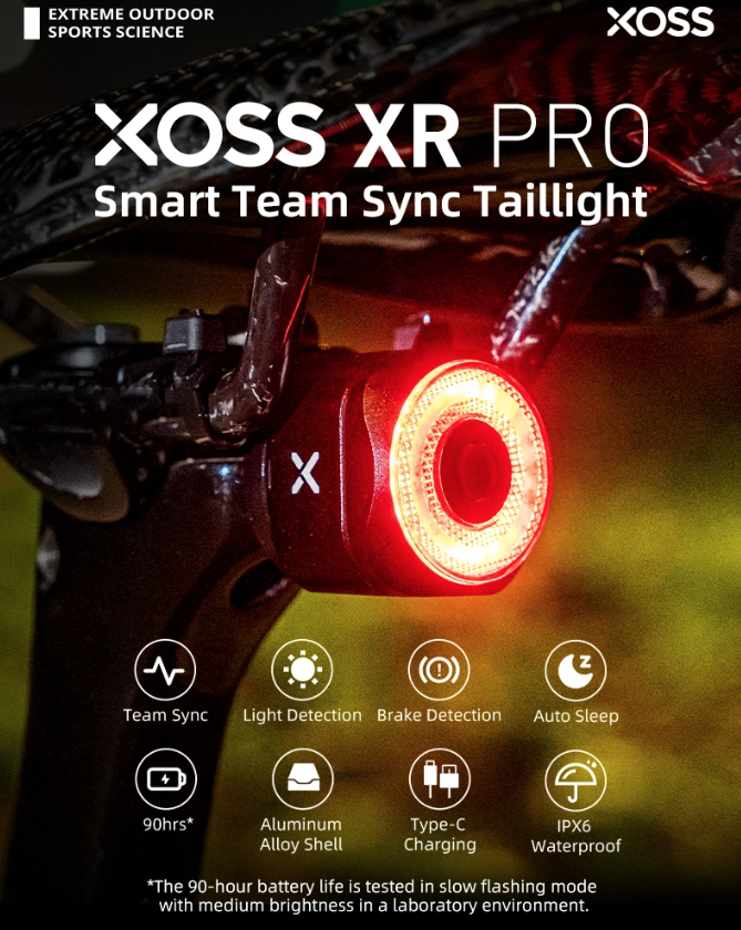 XOSS XR Pro Luz trasera inteligente de seguridad para bicicleta con detección automática de frenado, carga USB y diseño impermeable