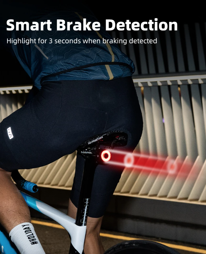 XOSS XR Pro Luz trasera inteligente de seguridad para bicicleta con detección automática de frenado, carga USB y diseño impermeable