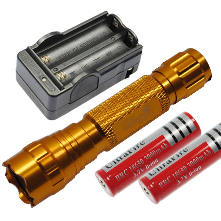 Linterna LED UltraFire 501B multicolor de 1300 lúmenes, 5 modos, recargable, luz táctica para exteriores, equipo de camping.