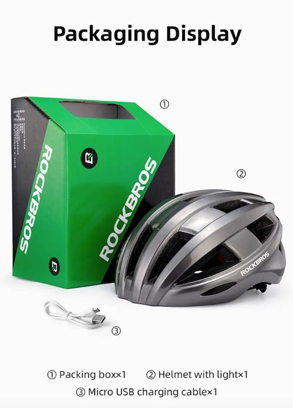 ROCKBROS Luz trasera LED para casco de bicicleta, diseño ultraligero, recargable, equipo de seguridad ciclista para carretera y MTB