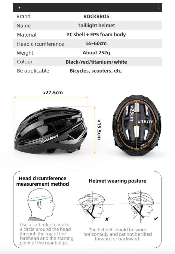 ROCKBROS Luz trasera LED para casco de bicicleta, diseño ultraligero, recargable, equipo de seguridad ciclista para carretera y MTB