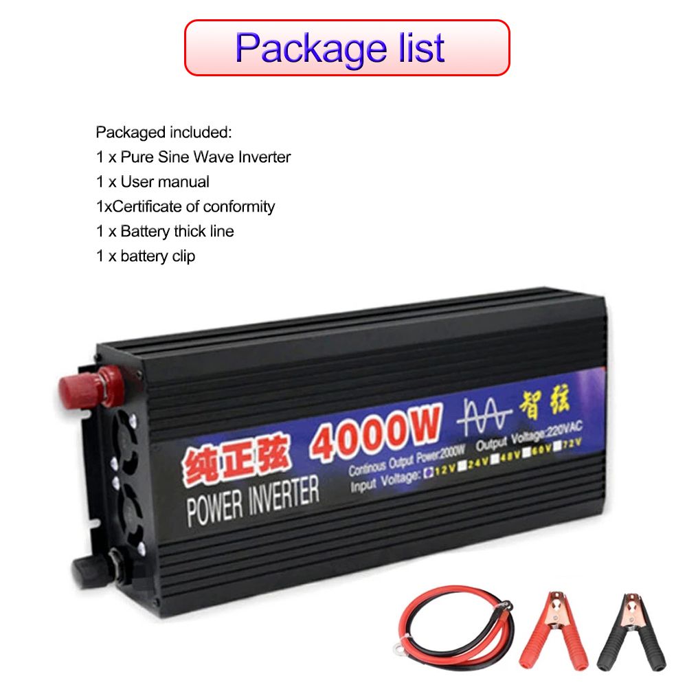 Inversor de onda sinusoidal pura de 2000W, 3000W y 4000W con pantalla LED para electrónica sensible, respaldo en el hogar y campamento.